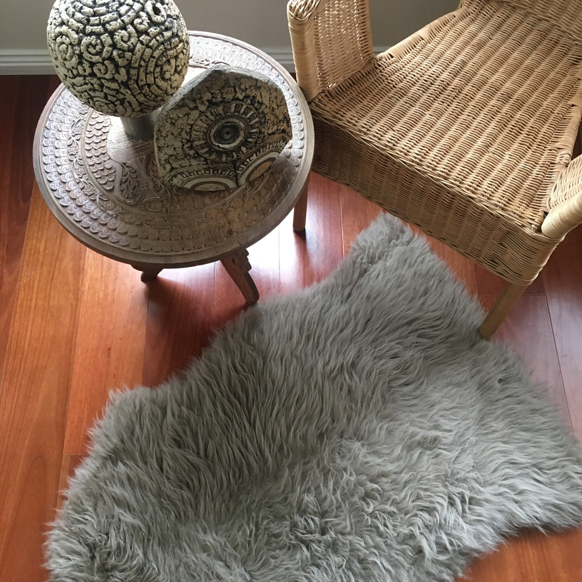 Long-pile sheepskin rug