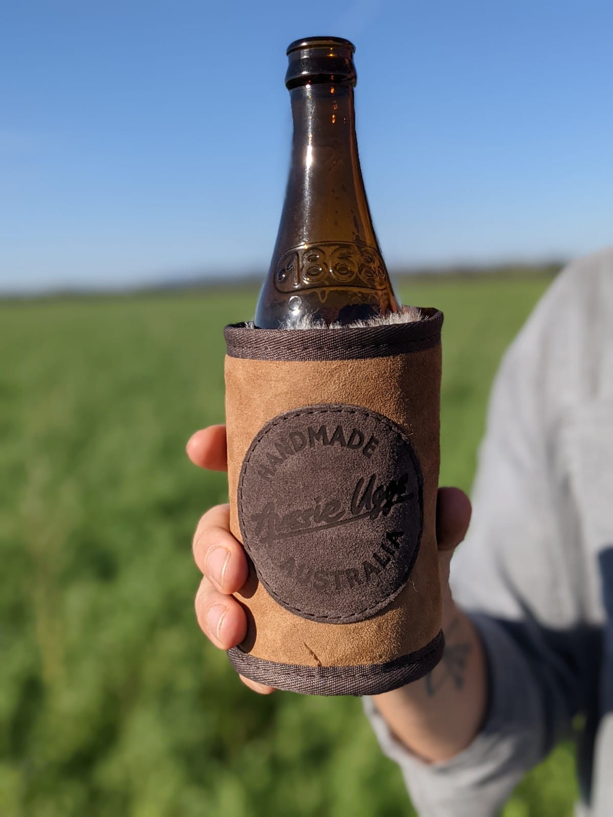 Aussie Uggs Stubby Holder, sheepskin beer cooler